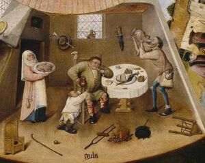 Hieronymus Bosch (um 1450-1516): Die Völlerei, Ausschnitt aus: Die sieben Todsünden